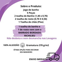 Jogo de Banho Bordado Luxo Noblesse 5 Peças Barrado Bordado Richilieu - Pêssego - Visão 4
