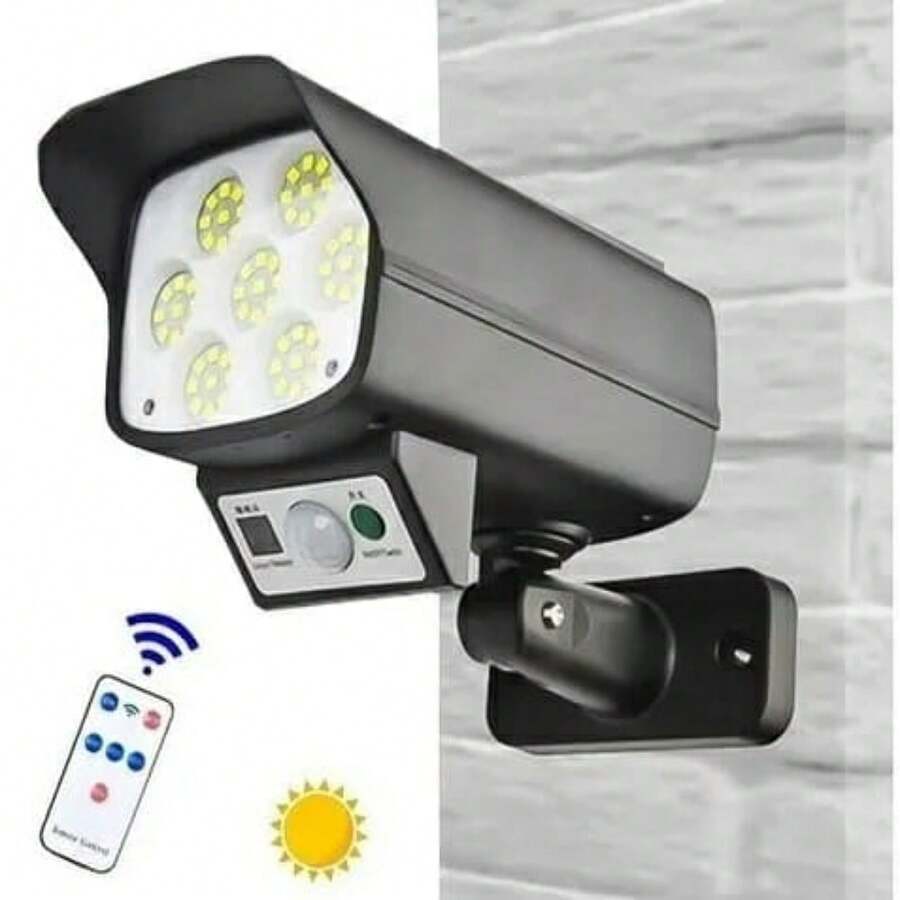 Lámpara solar tipo cámara con sensor de movimiento 6.5w y control remotocon soporte Empotrable - Negro - Ver 1