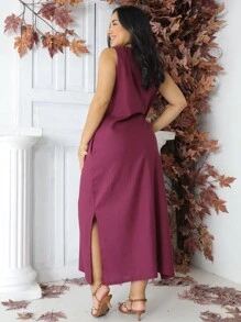 Women Dresses - Burgundy - View 2