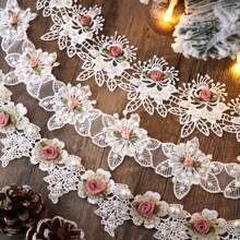 0.5 Yard Flower Pearl Beads Lace Trim Embroidered Applique Ribbon For Sewing, Wedding Dress, Clothes Decoration