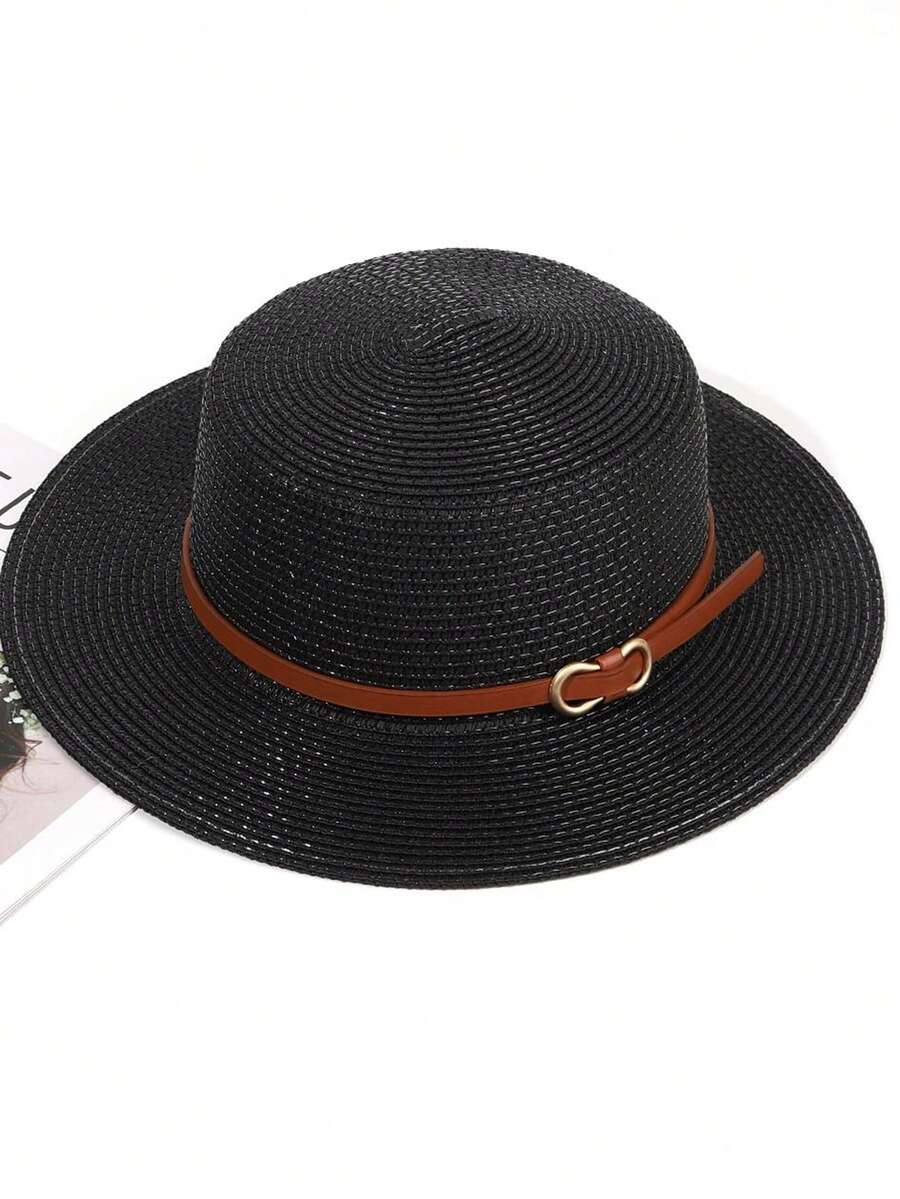 1 Miếng Đầu phẳng Phong cách Pháp Khóa Mũ rơm , Thích hợp Cho mùa hè Chống nắng , bờ biển Kỳ nghỉ Boho - Nhiều màu - Xem 1