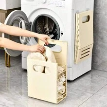 1pc Wall-Mounted Folding Laundry Hamper Large Capacity Plastic Dirty Clothes Basket For Household Laundry Room Storage No-Drill