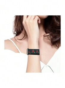 1条可调节尼龙印花表带，兼容38mm、40mm、41mm、42mm、44mm、45mm、49mm Ultra/SE/9/8/7/6/5/4/3/2/1等型号，男女皆宜，多色柔软尼龙编织表带，是学生返校的理想礼物。 - 黑底玫瑰花 - 查看 5