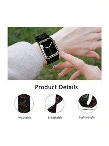 1条可调节尼龙印花表带，兼容38mm、40mm、41mm、42mm、44mm、45mm、49mm Ultra/SE/9/8/7/6/5/4/3/2/1等型号，男女皆宜，多色柔软尼龙编织表带，是学生返校的理想礼物。 - 黑底玫瑰花 - 查看 4