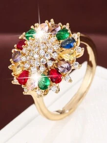 1 件精美向日葵形戒指，带锆石装饰，适合女士情人节、妈妈、母亲、母亲节、礼物 - 彩色 - 查看 16