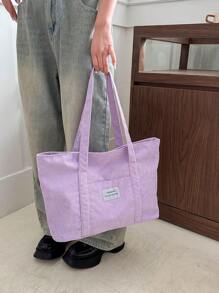 Corduroy Simple Solid Color Tote Bag For Student Commuting