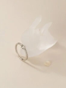 1枚簡潔優雅的幾何設計鑲嵌鑽石戒指,不易褪色 - 銀色 - 查看 6