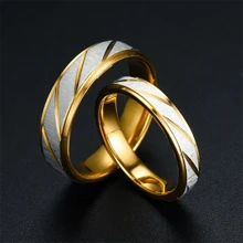 Stainless Steel Couples' Rings, Gold-Color Wave Pattern Wedding Rings For Men And Women, Engagement Jewelry Gift - Women - View 6