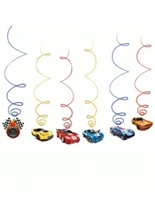 6pcs Race Car Party Hanging Swirls Decorations, Checkered Flags Racing Birthday Party Foil Ceiling Decor For Men Race Fans Birthday Party Shower Supplies - Red - View 1