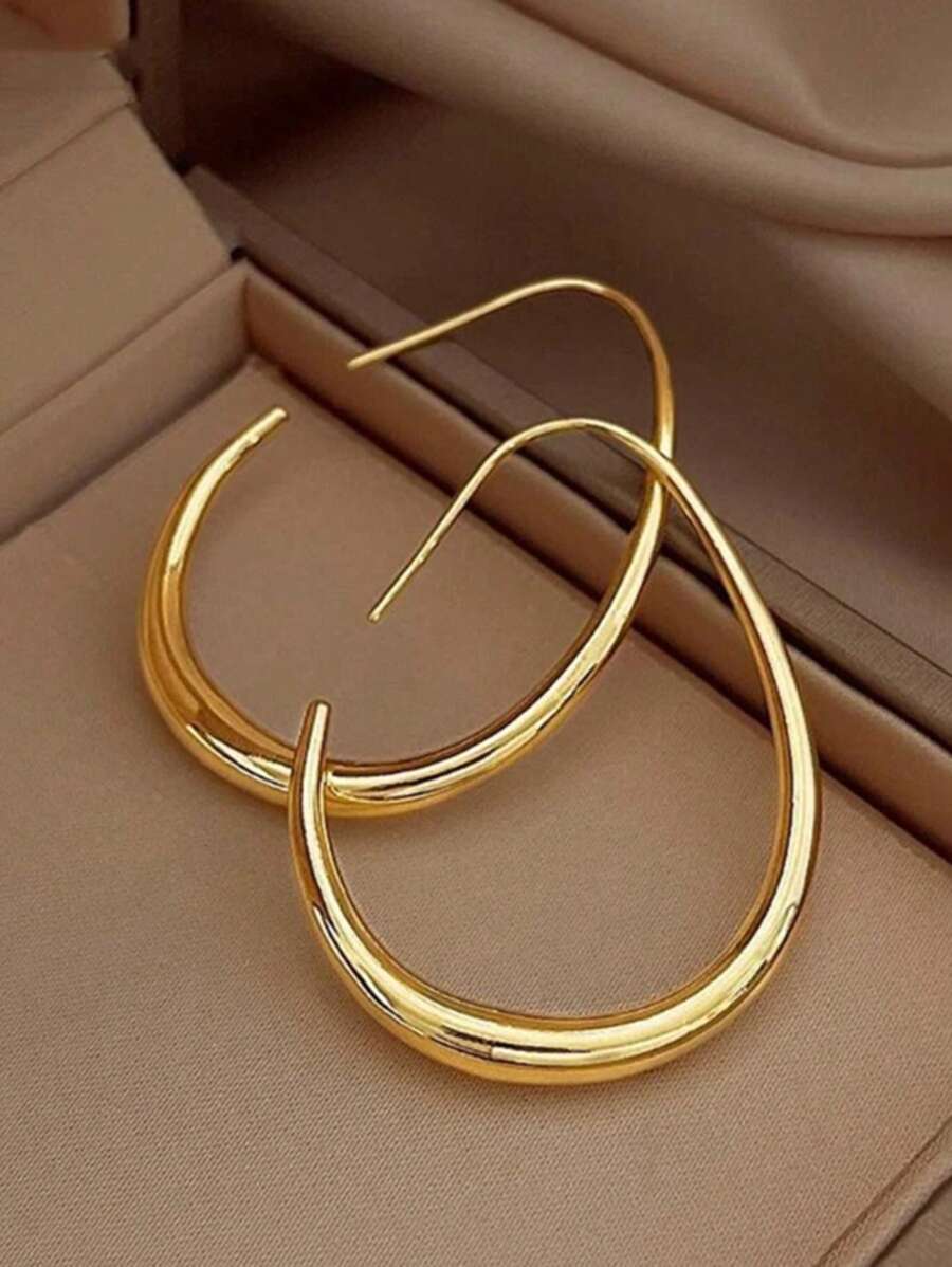 1 Pair Minimalist U-Shaped Earrings (Women), Fashionable & Versatile For Daily Wear - golden water droplets - View 1