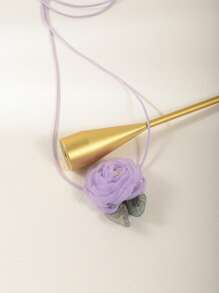 1條甜美女孩紫色網眼布花緞帶長項鍊 - 紫色 - 查看 3