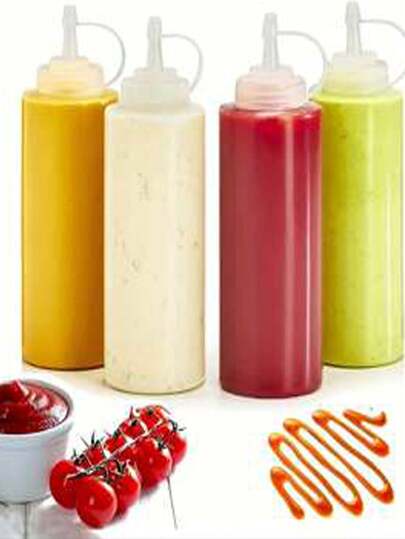 1pc 250ml Kitchen Condiment Bottle Salad Dressing Press-Type Squeeze Bottle Plastic Squeeze Sauce Bottle Seasoning Dispenser