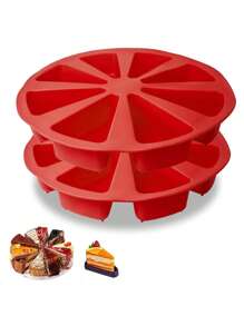 1个硅胶三角蛋糕模具，8孔硅胶蛋糕托盘切片模具/三角蛋糕托盘披萨盘，玉米面包模具和肥皂模具，适用于烤箱和电压力锅DIY烘焙工具，红色，情人节派对，家居装饰，家居礼品 - 紅色 - 查看 1