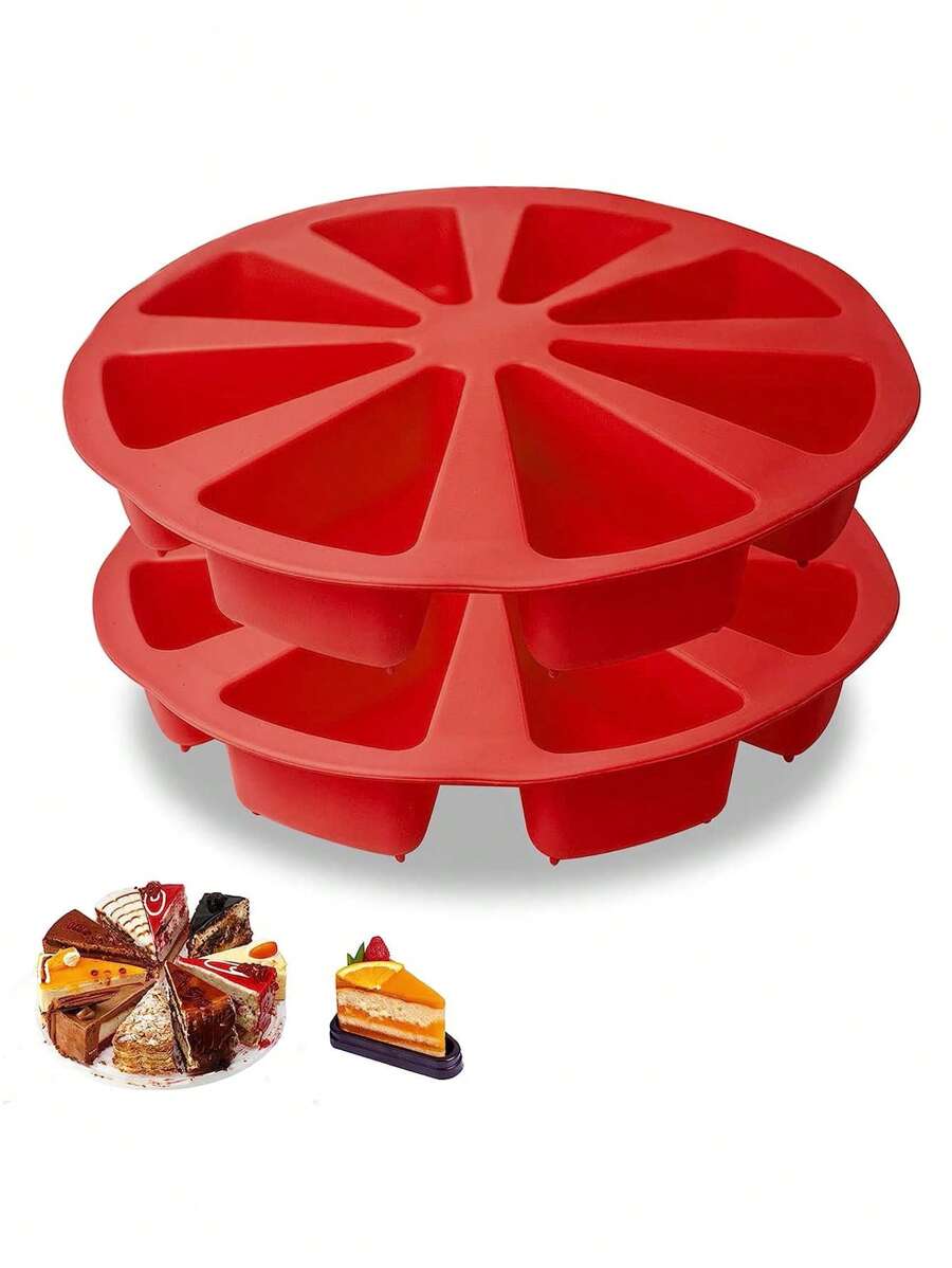 1个硅胶三角蛋糕模具，8孔硅胶蛋糕托盘切片模具/三角蛋糕托盘披萨盘，玉米面包模具和肥皂模具，适用于烤箱和电压力锅DIY烘焙工具，红色，情人节派对，家居装饰，家居礼品 - 紅色 - 查看 1