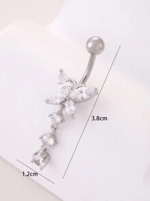 1pc Butterfly Shaped 3-Stone Zirconia Dangling Classic Fashion Navel Ring, Daily Wear Gift - Pink - View 6