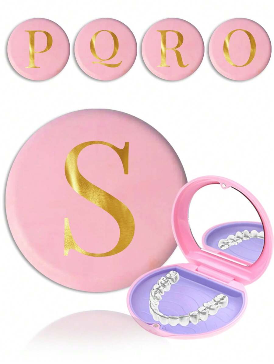 1 piezaCaja de almacenamiento de sujetadores dentales con iniciales de patrón de letra A a ZEstuche dental, estuche de retención dental magnético, caja de dientes falsoscaja de almacenaje de odontologíaBarra de protección bucalAlineador de ortodoncia OralAccesorios dentales - Rosa - Ver 1