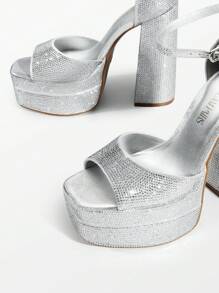 New Arrival Women Fashion Ankle Strap Platform Chunky Heeled Sandals, Sexy Peep Toe Ultra High Heel Sandals For Festival Party, Nightclub Date - 銀色 - 查看 2