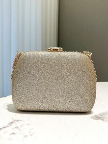 1 pieza Mini bolsa de mano dorada con brillo y decoración de pedrería, adecuada para fiestas nocturnas, bodas, graduaciones, etc. - Dorado - Ver 5