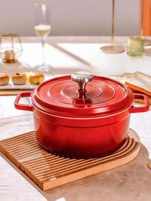 1個24cm多色搪瓷煮鍋,雙耳不粘燉鍋,方便麵鍋,鑄鋁瓷釉湯鍋,複合底加熱湯鍋,廚房烹飪器具