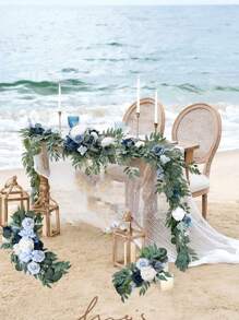 3Pcs/Set Artificial Eucalyptus Willow Garland With Flowers 1Pc 6FT With Wedding Arch Flowers Floral 2Pcs Swag Arrangements, Wedding Table Garland With Flowers Handcrafted Wedding Centerpieces Table Runner Swag For Rehearsal Dinner Bridal Shower Outdoor Decor - Baby Blue - View 2