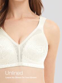 Deyllo Plus Size Comfortable Shaping Bra, Wireless, Unpadded, Lingerie - White - View 5