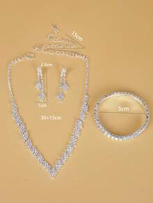 4pcs/Set Fashion Jewelry Set For Women, Including Various Necklaces, Suitable For Weddings, Parties, And Daily Wear - Silver - View 3