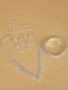 4pcs/Set Fashion Jewelry Set For Women, Including Various Necklaces, Suitable For Weddings, Parties, And Daily Wear - Silver - View 4