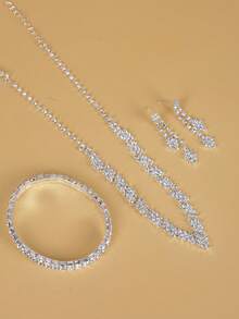 4pcs/Set Fashion Jewelry Set For Women, Including Various Necklaces, Suitable For Weddings, Parties, And Daily Wear - Silver - View 2