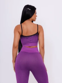 Conjunto Academia Feminino Elegante Calça Legging Top / Cropped Cos Alto Esportiva poliamida - Roxo - Visão 3