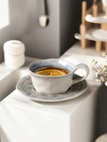 1set 200ml Vintage Crackle Glaze Ceramic Cup & Saucer Set, Espresso/Latte Art Coffee Cup And Plate - View 7