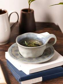 1set 200ml Vintage Crackle Glaze Ceramic Cup & Saucer Set, Espresso/Latte Art Coffee Cup And Plate - View 1