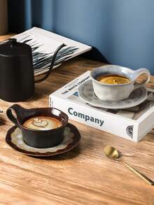 1set 200ml Vintage Crackle Glaze Ceramic Cup & Saucer Set, Espresso/Latte Art Coffee Cup And Plate - View 9