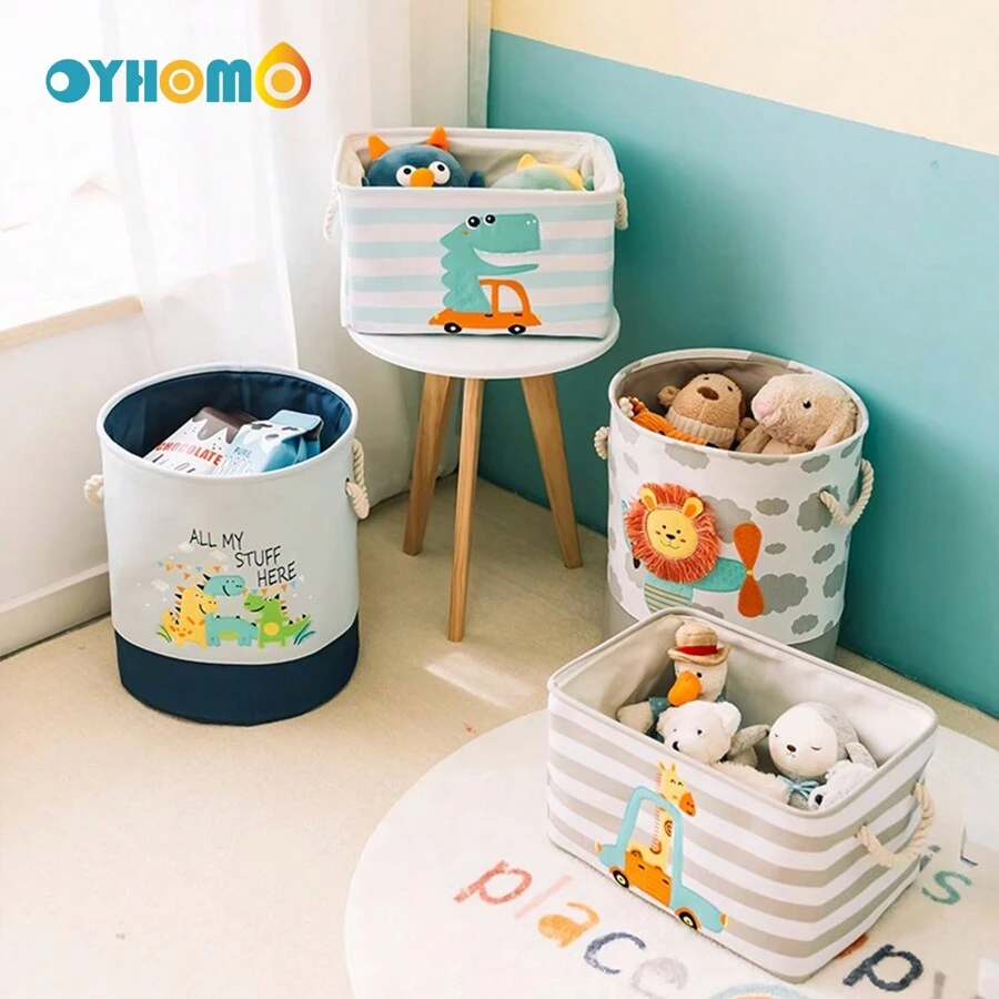 OYHOMO 可折叠布艺洗衣篮 可爱设计收纳篮 带手柄 家居装饰篮 适用于玩具、衣服、毯子、浴室、客厅、卧室收纳 - 恐龍 - 查看 1