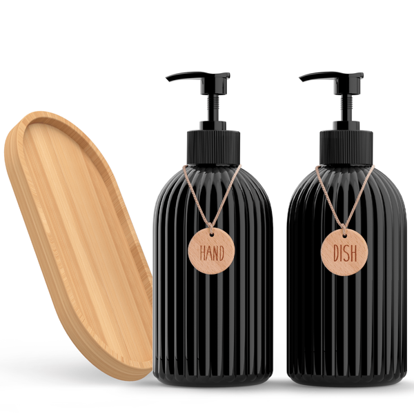 2 Pcs Stylish Plastic Black And White Soap Dispenser, With Labels - Countertop Hand Soap And Soap Storage Containers - Plastic Soap Dispenser For Home Decor, Home Decor, Home Furnishings Home Bathroom Decor Fall Decor Back To School