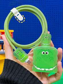 5入組3D恐龍浪潮和牙齒紋理TPU保護套，兼容蘋果18w/20w快速充電適配器 - 彩色 - 查看 5