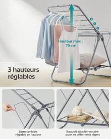 SONGMICS Petit Étendoir à Linge, Séchoir Pliable à 2 Niveaux, Gain de Place, en Métal, pour Petits Vêtements, Serviettes, Salle de Bain, Balcon, 44 x 101 x 54 cm, Blanc Nuage/Gris Tourterelle - Gris tourterelle 44 x 101 x 54 cm (P x L x H) - Voir 3