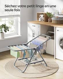 SONGMICS Petit Étendoir à Linge, Séchoir Pliable à 2 Niveaux, Gain de Place, en Métal, pour Petits Vêtements, Serviettes, Salle de Bain, Balcon, 44 x 101 x 54 cm, Blanc Nuage/Gris Tourterelle - Gris tourterelle 44 x 101 x 54 cm (P x L x H) - Voir 2