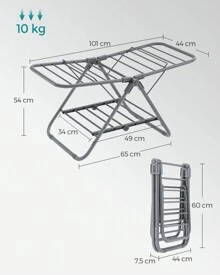 SONGMICS Petit Étendoir à Linge, Séchoir Pliable à 2 Niveaux, Gain de Place, en Métal, pour Petits Vêtements, Serviettes, Salle de Bain, Balcon, 44 x 101 x 54 cm, Blanc Nuage/Gris Tourterelle - Gris tourterelle 44 x 101 x 54 cm (P x L x H) - Voir 6