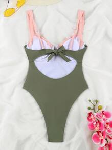 Polovedo Official Sexy V-Neck Black And White Splice Swimsuit