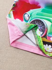 Young Girl Summer Home Dress With Ruffle Trim, Round Neckline And 3D Cat Pattern - Pink - View 6