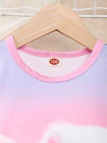 Young Girl Summer Home Dress With Ruffle Trim, Round Neckline And 3D Cat Pattern - Pink - View 5