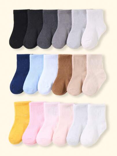 10對隨機顏色糖果色系中筒襪，適用於春夏日常生活的男女寶寶