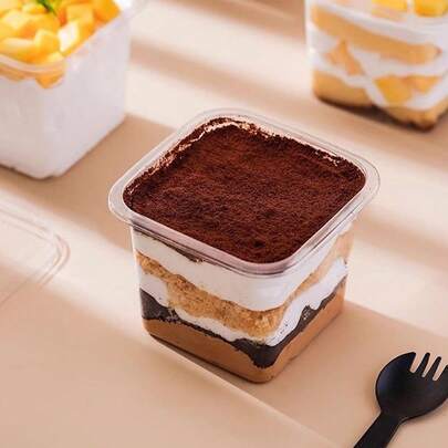 10pcs Transparent Square Plastic Dessert Cups With Lids, Reusable Paper Cupcake Containers, Suitable For Sealing And Storing Cream Cakes, Mousse, Yogurt, Pudding, Oatmeal, Fruits, Cookies, Candies, Ideal For Restaurant, Home, Party, Picnic, Camping, On The Go School Supplies Food Bag Food Box Suitable For Candy Chocolate Cookies Etc.