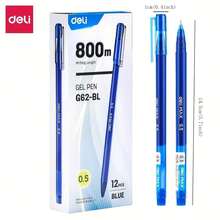 DELI 12 支中性筆套裝細尖針尖 0.5 毫米黑色/藍色墨水用於日記筆記繪圖素描流暢書寫不滲色 - 藍色 - 查看 2