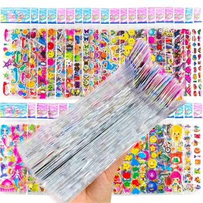 1/20/40pcs Cartoon 3d Fluffy Stickers, Assorted Styles For Kids Boys Girls Gift, Loose Scrapbooking Stickers, Suitable For Party Favors, Children's Toys