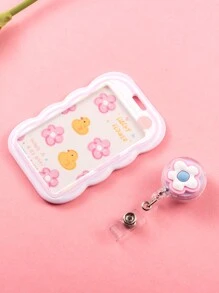 Süßer Cartoon rosa Blume einziehbarer Badge Aufroller mit Zugangskarte, Krankenhausausweis Länge 50cm, Foto ID Abdeckung, Ausweishalter, Kartenetui, Geschäftskartenhalter, Kreditkartenhalter, Ausweishalter, Damen