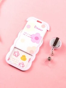 Süßer Cartoon rosa Blume einziehbarer Badge Aufroller mit Zugangskarte, Krankenhausausweis Länge 50cm, Foto ID Abdeckung, Ausweishalter, Kartenetui, Geschäftskartenhalter, Kreditkartenhalter, Ausweishalter, Damen