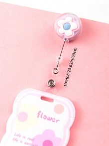 Süßer Cartoon rosa Blume einziehbarer Badge Aufroller mit Zugangskarte, Krankenhausausweis Länge 50cm, Foto ID Abdeckung, Ausweishalter, Kartenetui, Geschäftskartenhalter, Kreditkartenhalter, Ausweishalter, Damen