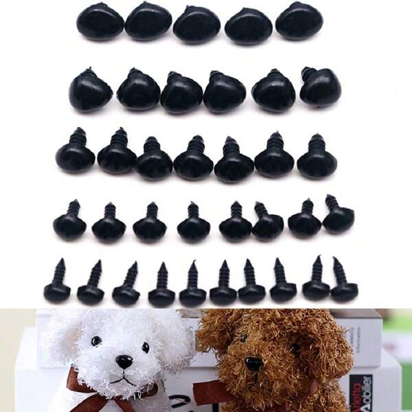 Lot de 50 nez de sécurité en plastique noir pour jouets, poupées, amigurumi, ours en peluche, animaux, kit de DIY, livrés avec rondelles en plastique