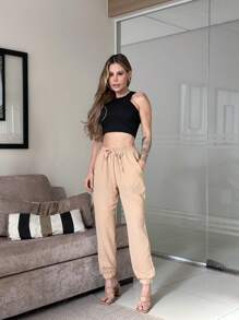 Women Pants - 米色 - 查看 5
